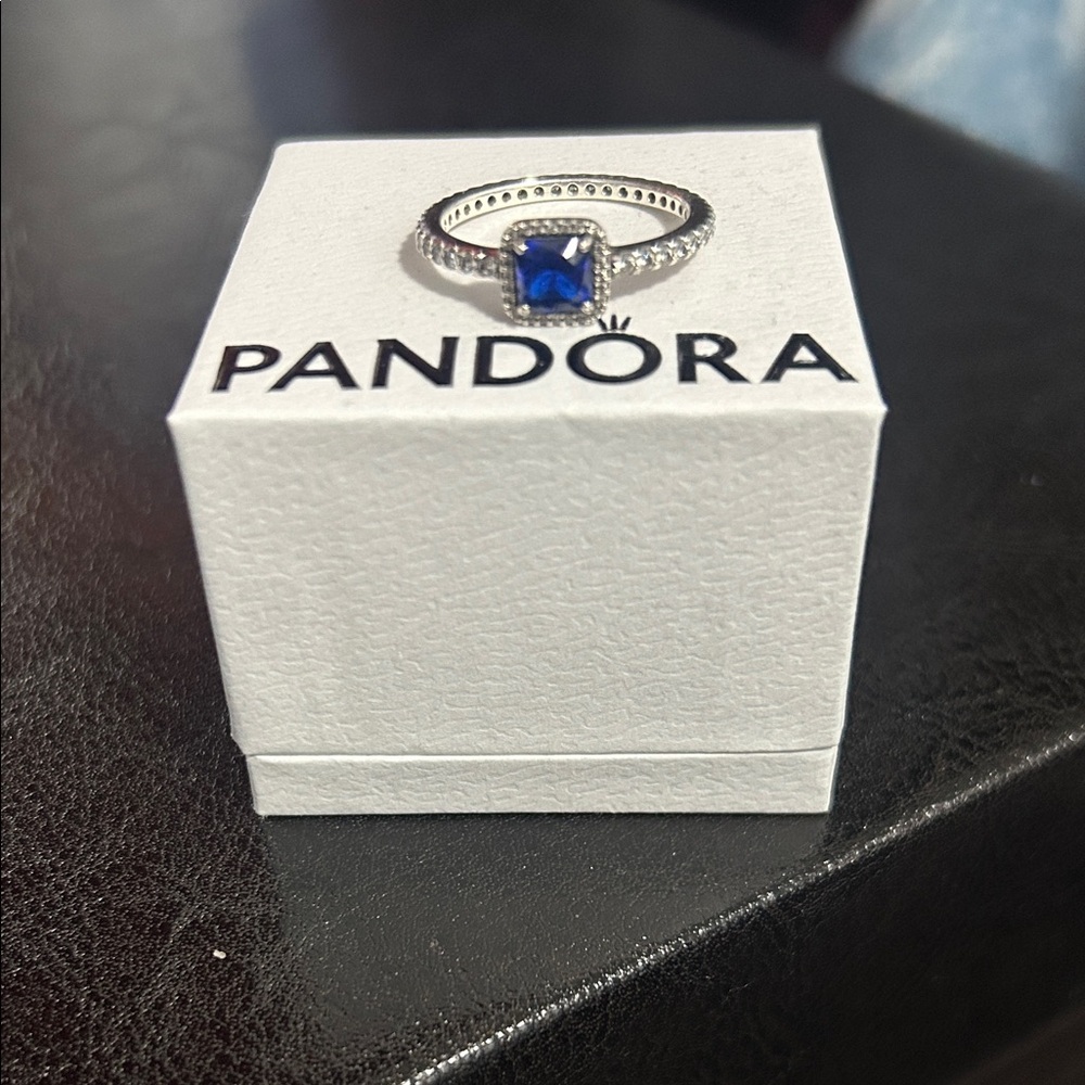 Pandora Silver Ring with Deep Blue Gem
